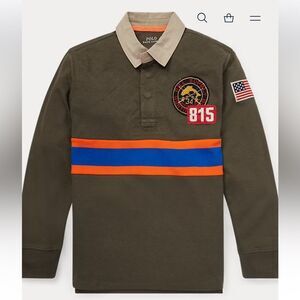 Ralph Lauren Boys' Olive Rugby Shirt with Blue and Orange Accents